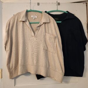 BR Factory Crop Top Bundle Linen Blend Johnny Collar XS/S Oversized Beige & Navy